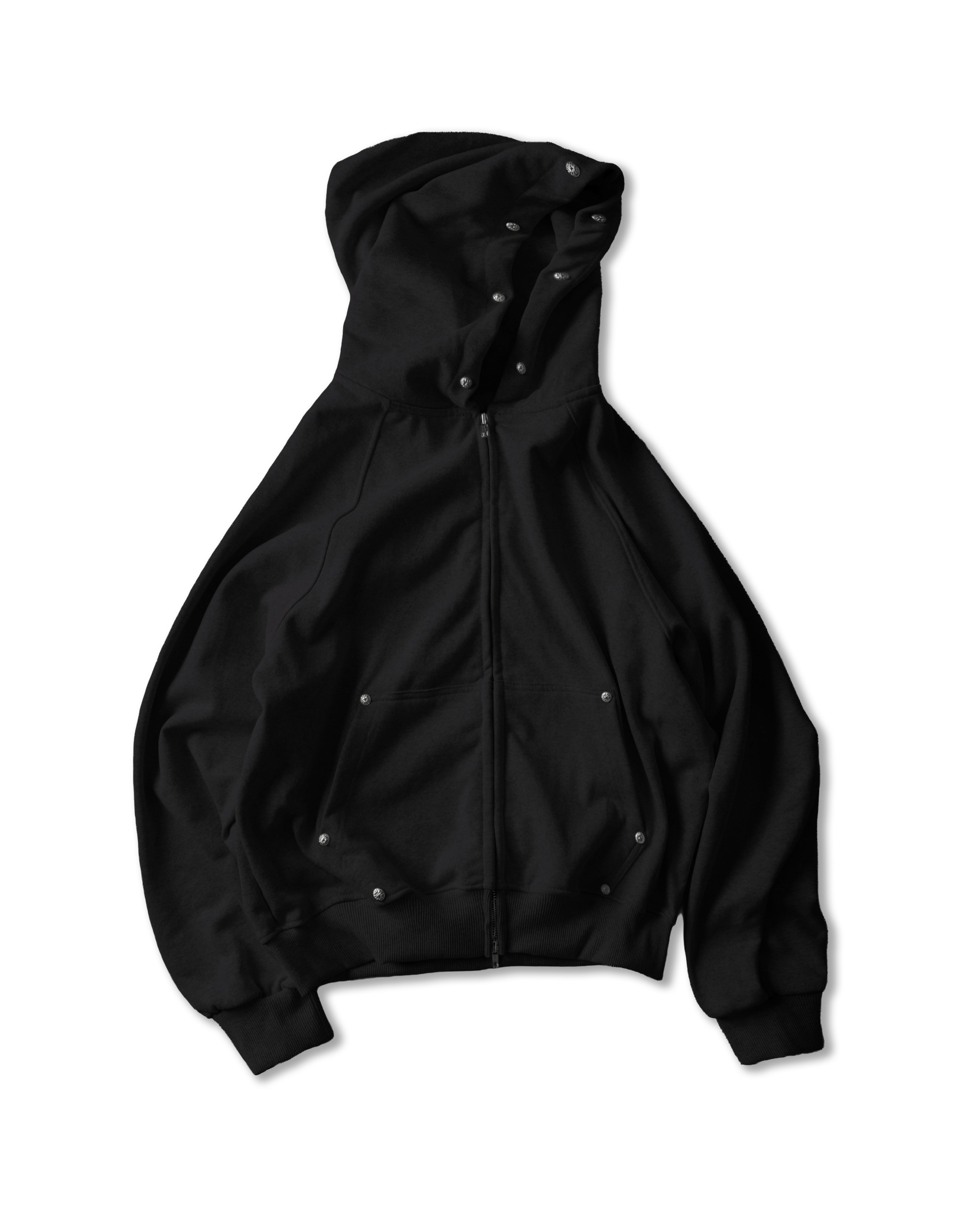 RDW RIVET RAGLAN ZIP HOODIE / BLACK
