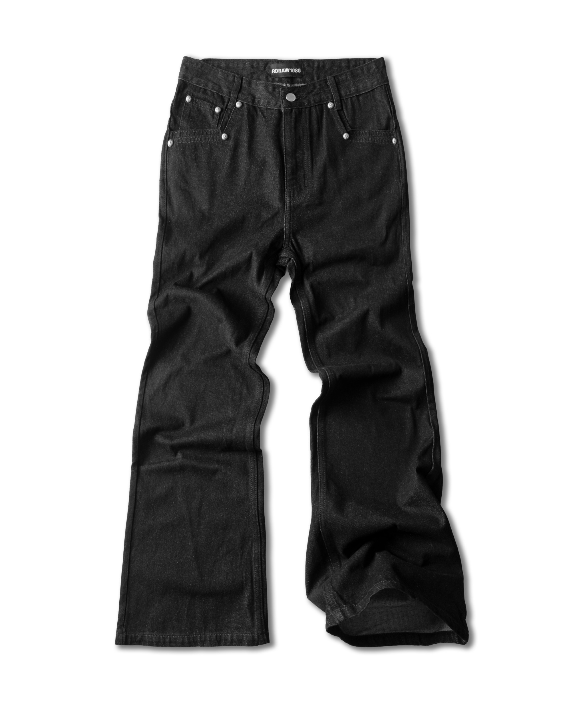 RDW FLARED RAW DENIM PANTS / BLACK